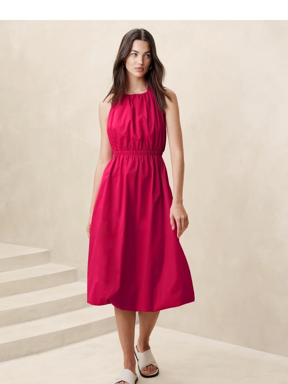 Banana Republic Sleeveless Halter Midi Dress in Fuchsia Size Petite XS